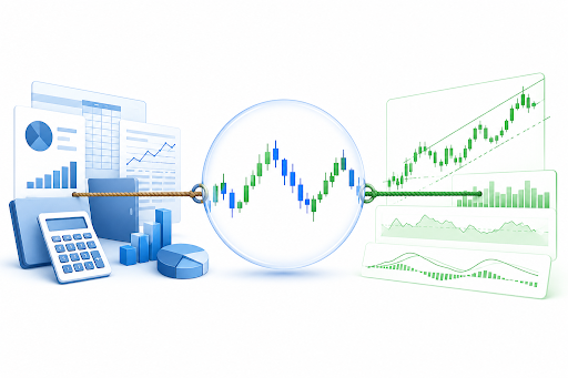 Graph of stock performance - color-coded green and bue